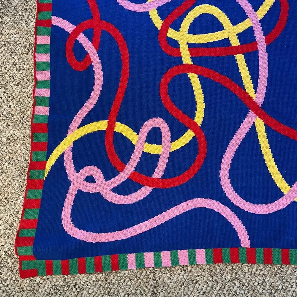 ZOE SCHLACTER Throw Blanket Knot Abstract Loop Cotton Blend Colorful Art